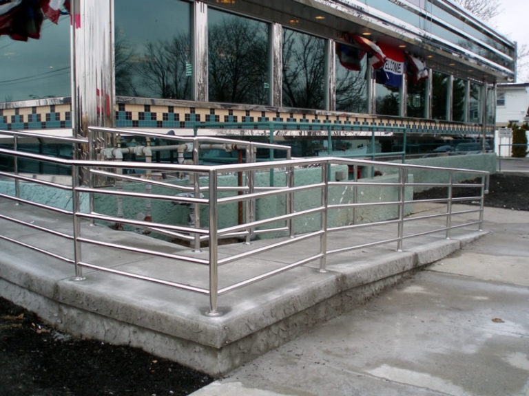 Five Line Polished Stainless Steel Railings - Colony Diner, Hempstead, NY