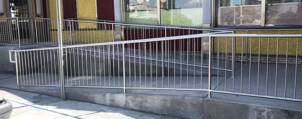 Satin Stainless Steel Ramp Railing – Linwood Diner, Brooklyn, NY Satin Stainless Steel Ramp Railing – Linwood Diner, Brooklyn, NY