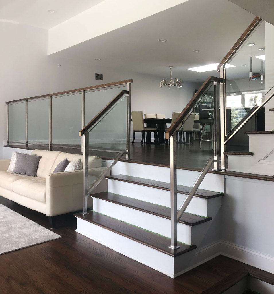 Satin Stainless Steel Railings with Wood Tops – Valley Stream, NY Satin Stainless Steel Railings with Wood Tops – Valley Stream, NY