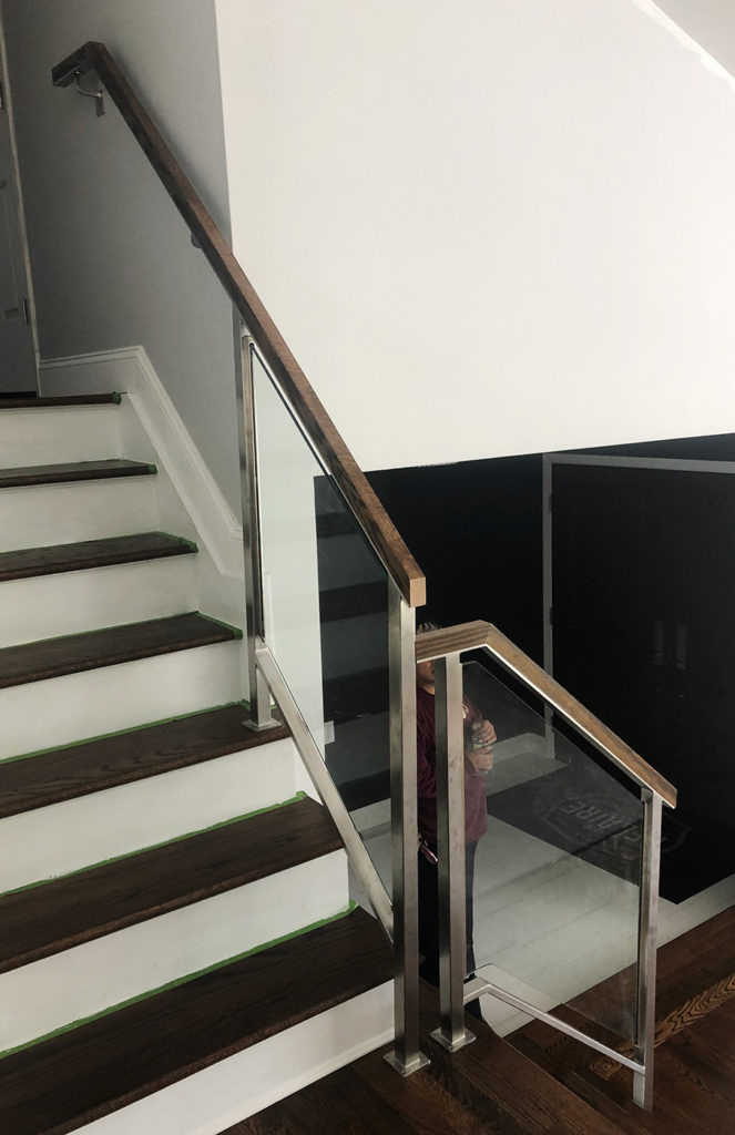 Satin Stainless Steel Railings with Wood Tops – Valley Stream, NY Satin Stainless Steel Railings with Wood Tops – Valley Stream, NY