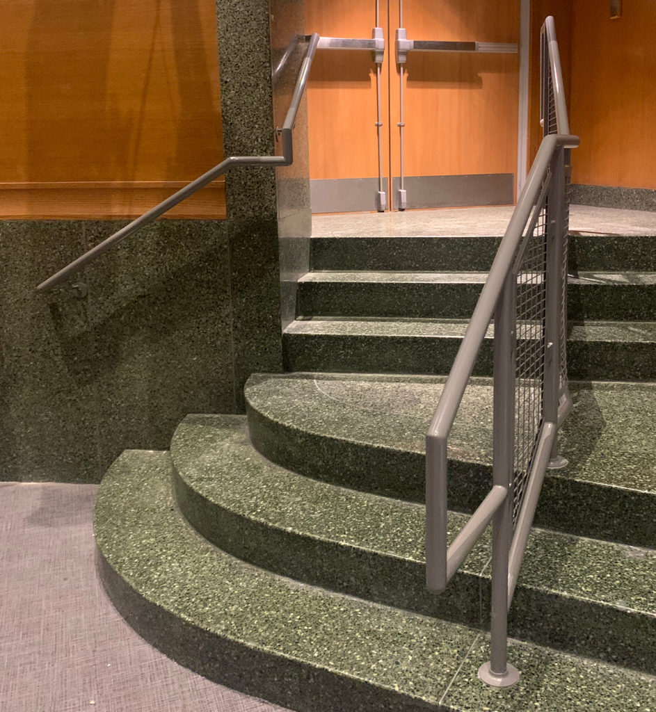 Powder-coated Silver Steel and Mesh Railings | Walt Whitman High School in Huntington Station, NY Powder-coated Silver Steel and Mesh Railings | Walt Whitman High School in Huntington Station, NY