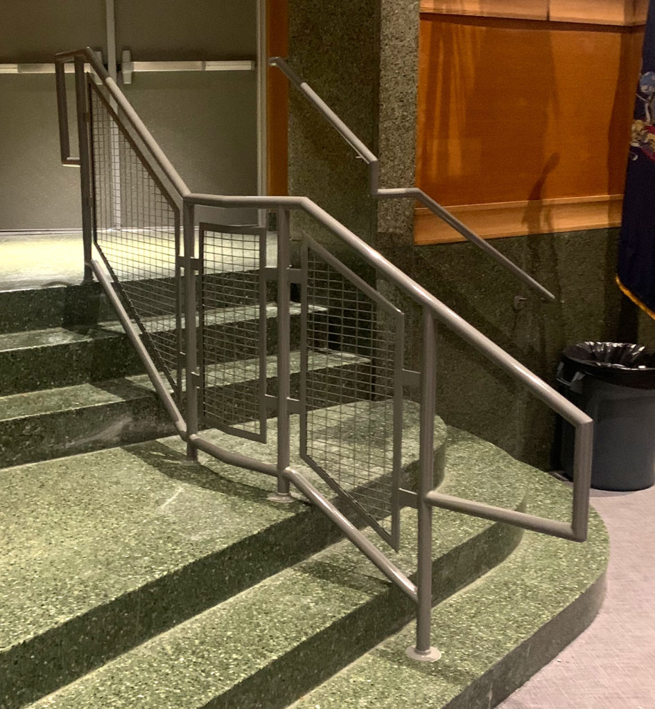 Powder-coated Silver Steel and Mesh Railings | Walt Whitman High School in Huntington Station, NY Powder-coated Silver Steel and Mesh Railings | Walt Whitman High School in Huntington Station, NY