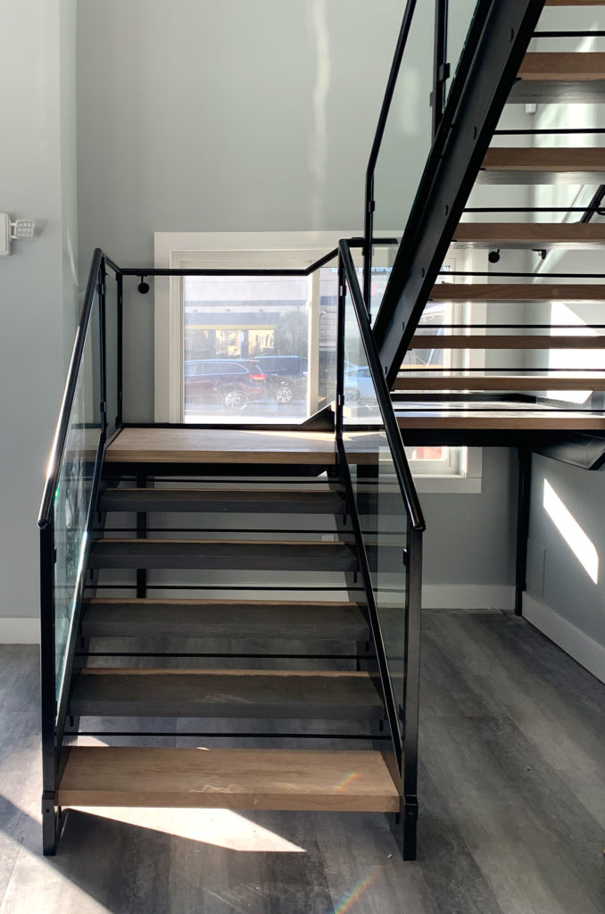 Black Powder-coated Railings with Glass Panels | Allstate Building, Deer Park, NY Black Powder-coated Railings with Glass Panels | Allstate Building, Deer Park, NY
