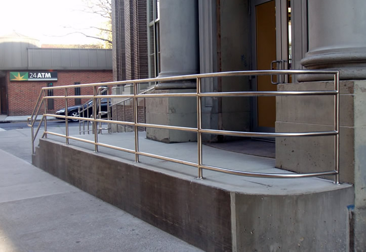 Four Line Satin Stainless Steel Stair Rails - Chase Manhattan Bank, Jamaica, NY
