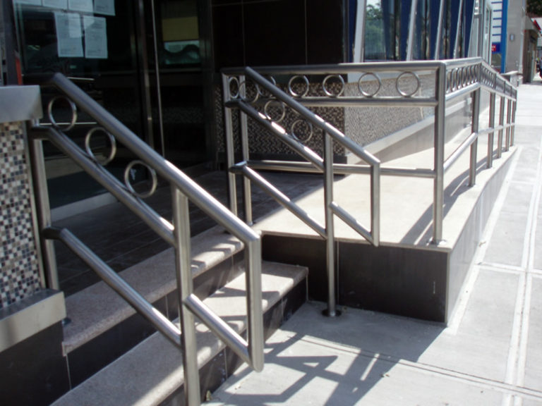 Three Line Stainless Stell Railings with Circles - Atlantic Diner, Queens, NY