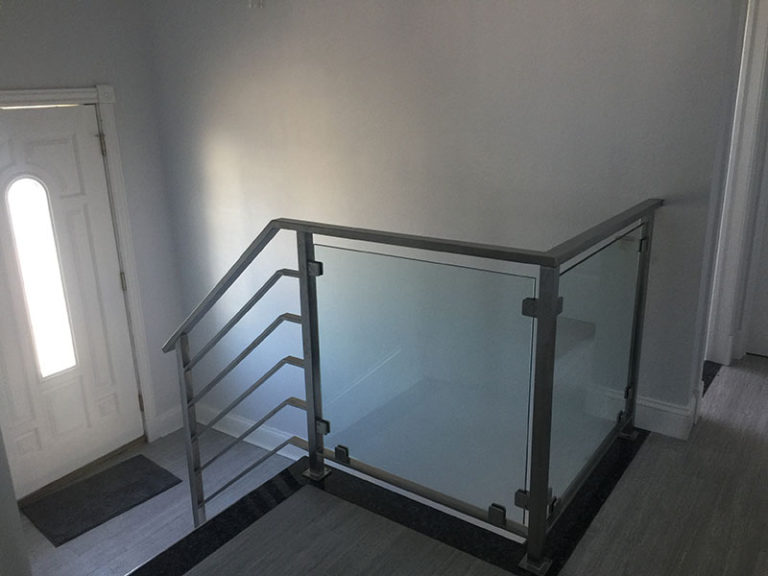 Satin Stainless Steel Rail with Pickets and Glass Panels