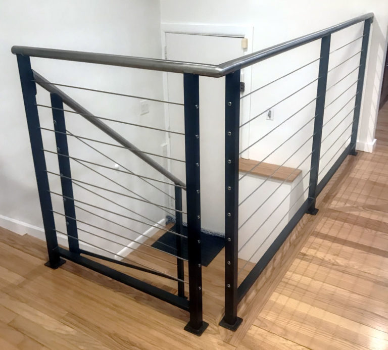 Satin Stainless Steel Top Rail & Stainless Steel Cable with Blackened Posts - Huntington