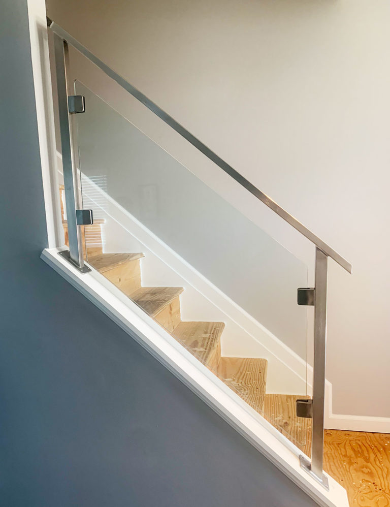 Satin Stainless Steel Stair Railing with Glass Panel | Massapequa, NY