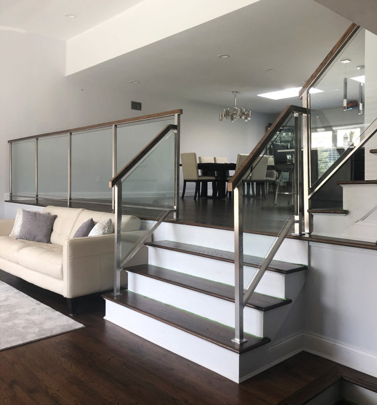 Satin Stainless Steel Railings with Wood Tops - Valley Stream, NY