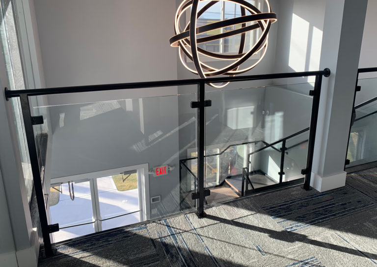 Black Powder-coated Railings with Glass Panels | Allstate Building, Deer Park, NY