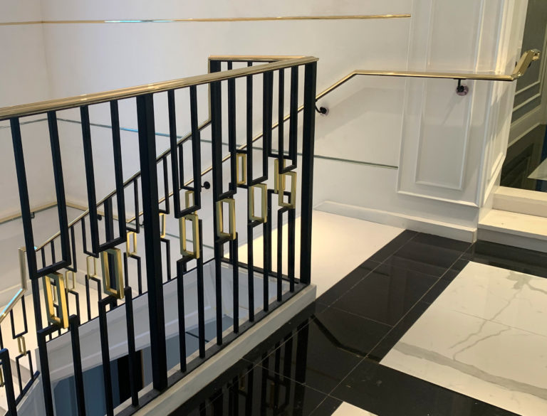 Polished Brass & Matte Black Railings | Swan Lake Catering Hall - Roslyn, NY