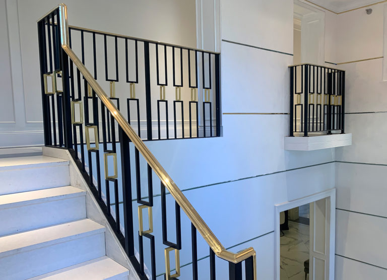 Polished Brass & Matte Black Railings | Swan Lake Catering Hall - Roslyn, NY