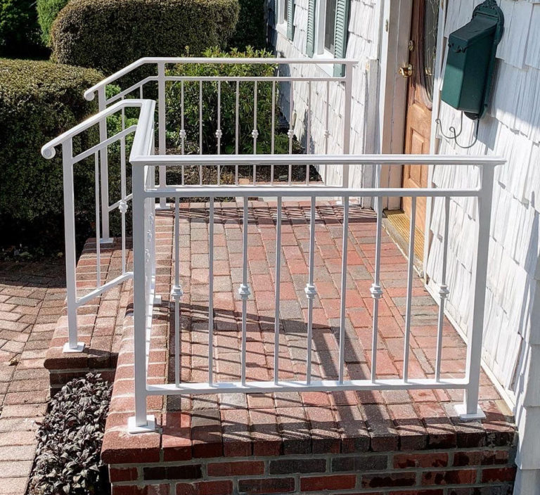 Aluminum Powder Coated Gloss White Railings with Knuckles - Rockville Centre, NY