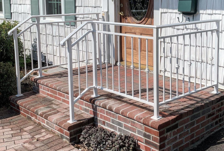 Aluminum Powder Coated Gloss White Railings with Knuckles - Rockville Centre, NY