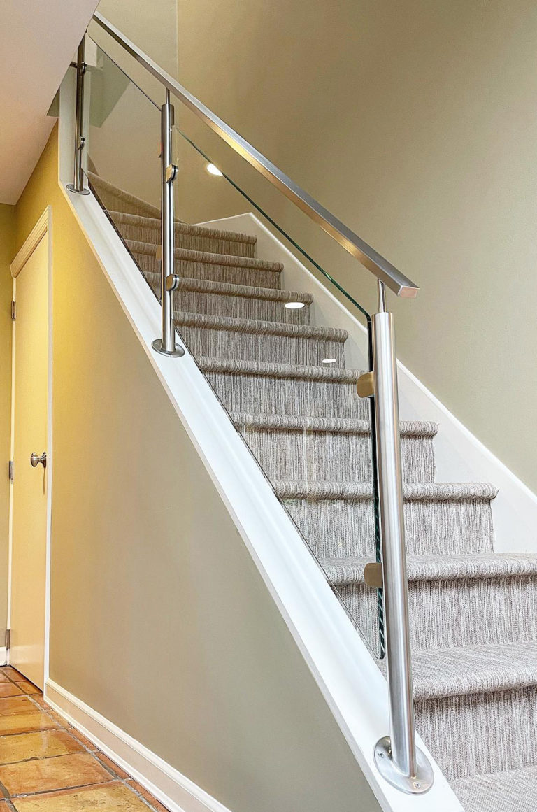 Satin Stainless Steel Railing with Custom 3/8th Tempered Glass - Albertson, NY