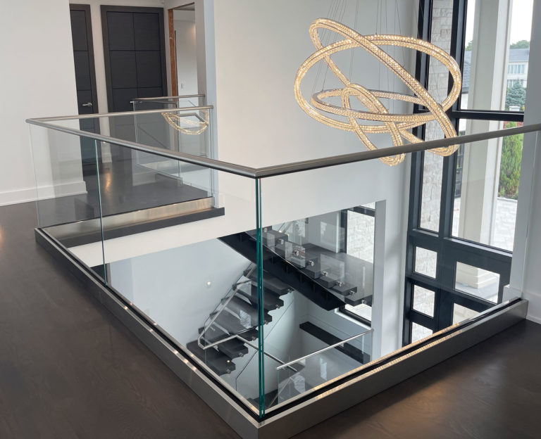 Satin Stainless Steel Railings with Glass Panels