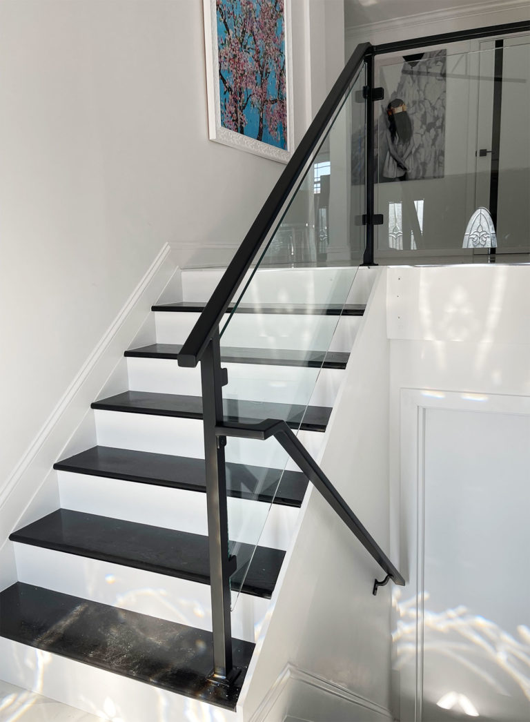 Aluminum Powder Coated Matte Black Railings with 3/8 inch Tempered Glass | Atlantic Beach. NY