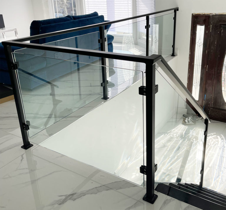 Aluminum Powder Coated Matte Black Railings with 3/8 inch Tempered Glass | Atlantic Beach. NY