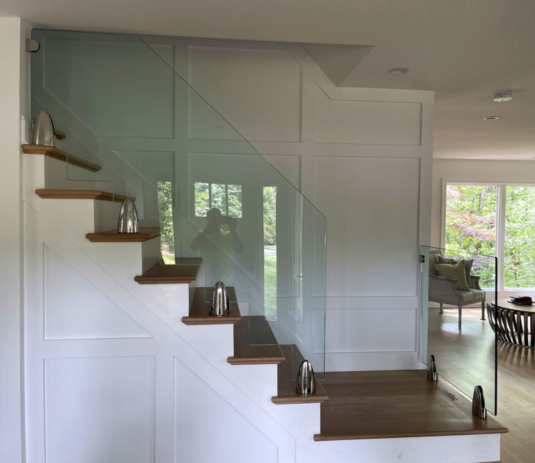 Glass PanelCustom 1/2” Low Iron Ultra Clear Tempered Glass with Polished Stainless Steel Brackets - Woodbury, NY