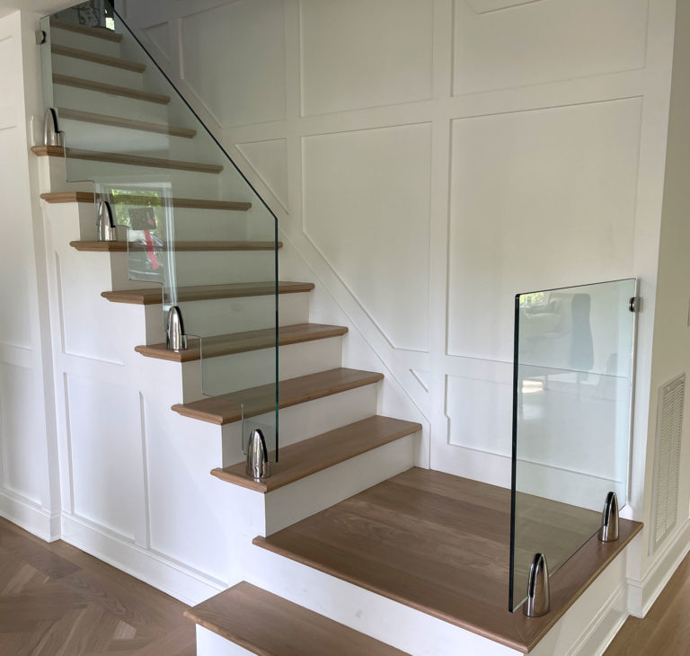 Custom 1/2” Low Iron Ultra Clear Tempered Glass with Polished Stainless Steel Brackets - Woodbury, NY